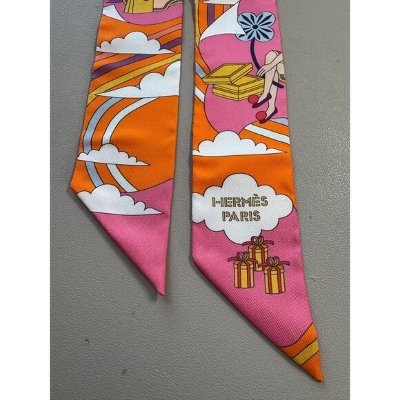 HERMES Twilly Carres Volants HG Orange/Rose Malaba, with box + ribbon - Picture 2 of 9